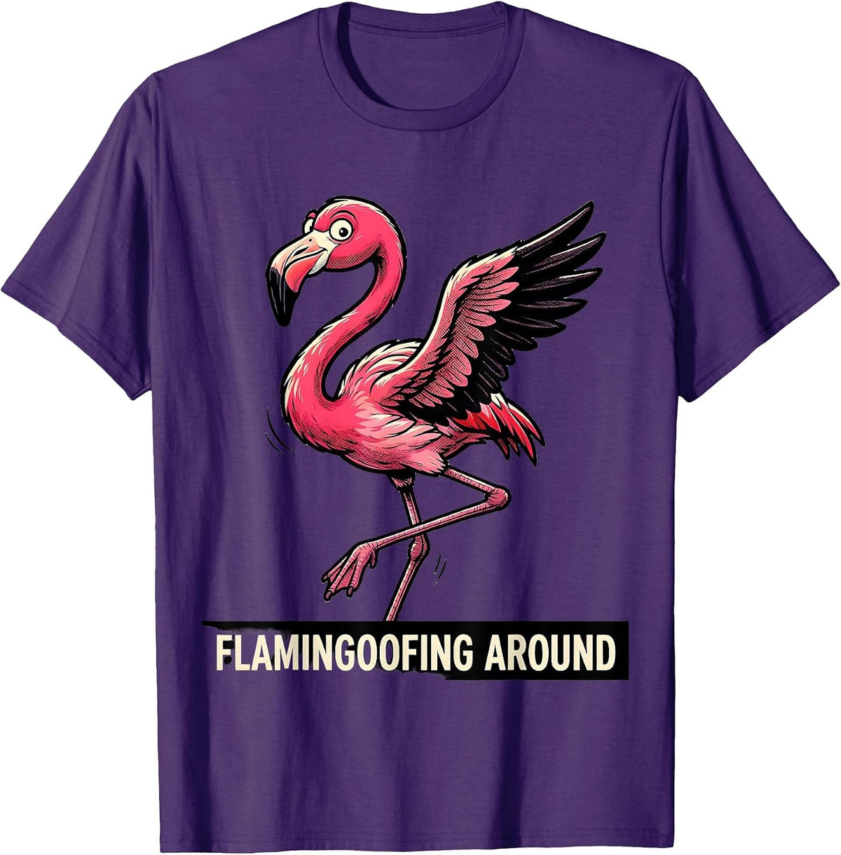 Men's Flamingoofing Around Retro Cartoon Flamingo Novelty Humor T-Shirt - Purple