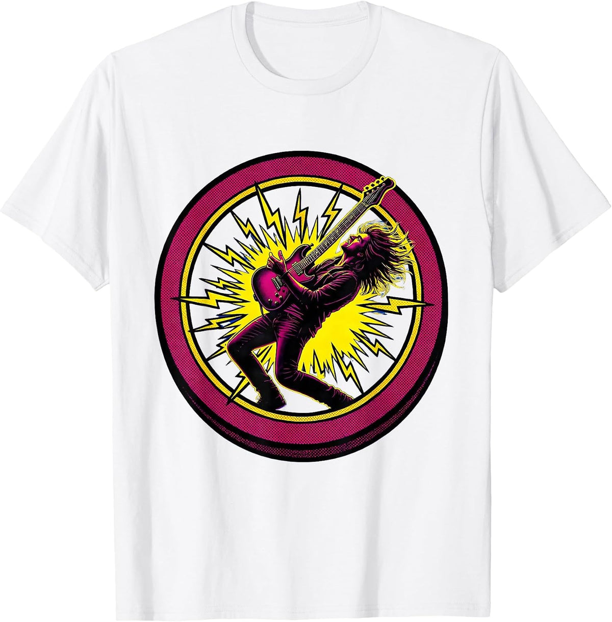 Men's 80s Rock Guitarist Shredding on Stadium Stage T-Shirt - White