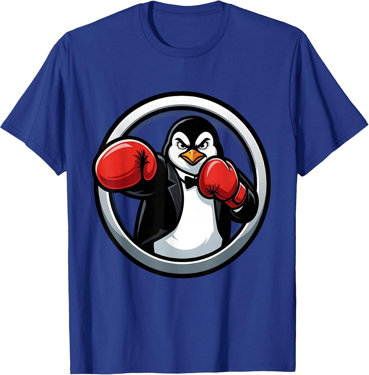 Men's Penguin Boxing Gloves Fighter Punch Graphic T-Shirt - Royal Blue