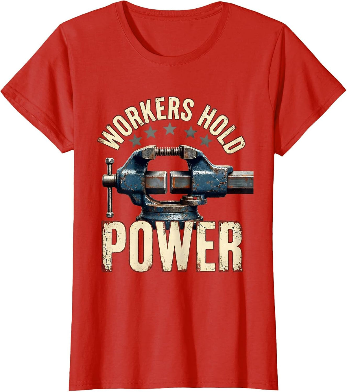 Women's Workers Hold Power Distressed Union Worker Labor Day T-Shirt - Red