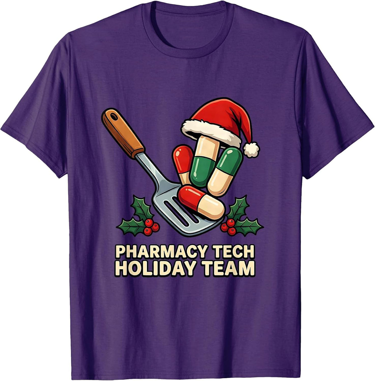Men's Pharmacy Tech Holiday Team Funny Cartoon Christmas Squad T-Shirt - Purple