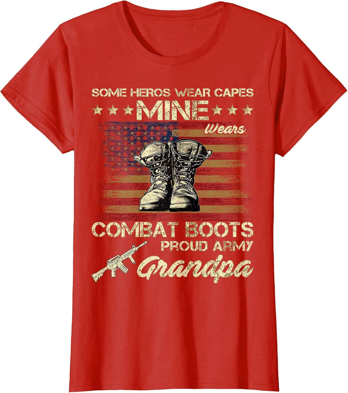 Some Heros Wear Capes Mine Wears Combat Boots Army Grandpa T-Shirt - Red
