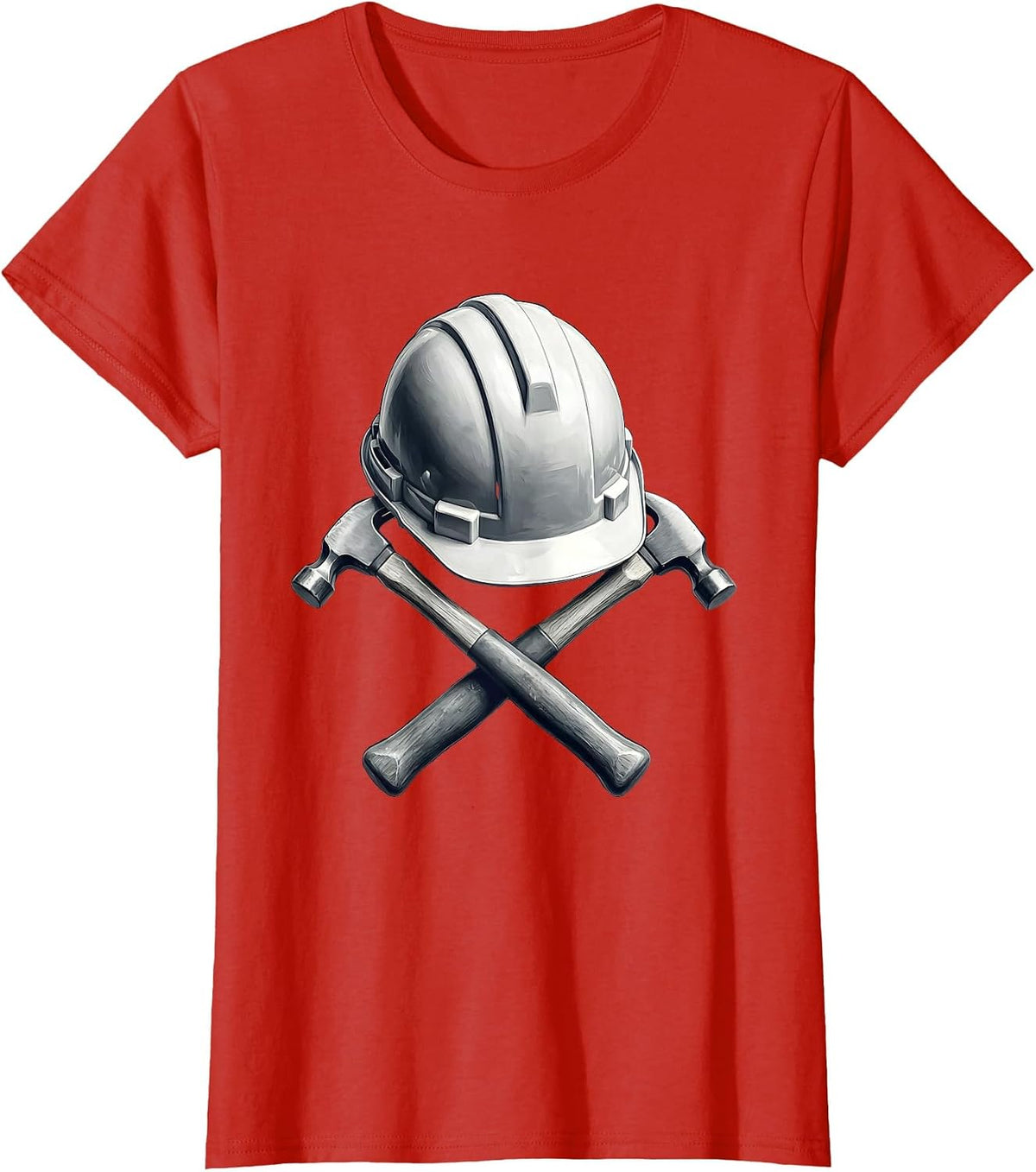 Hard Hat Crossed Hammers Blue Collar Worker Graphic T-Shirt - Red