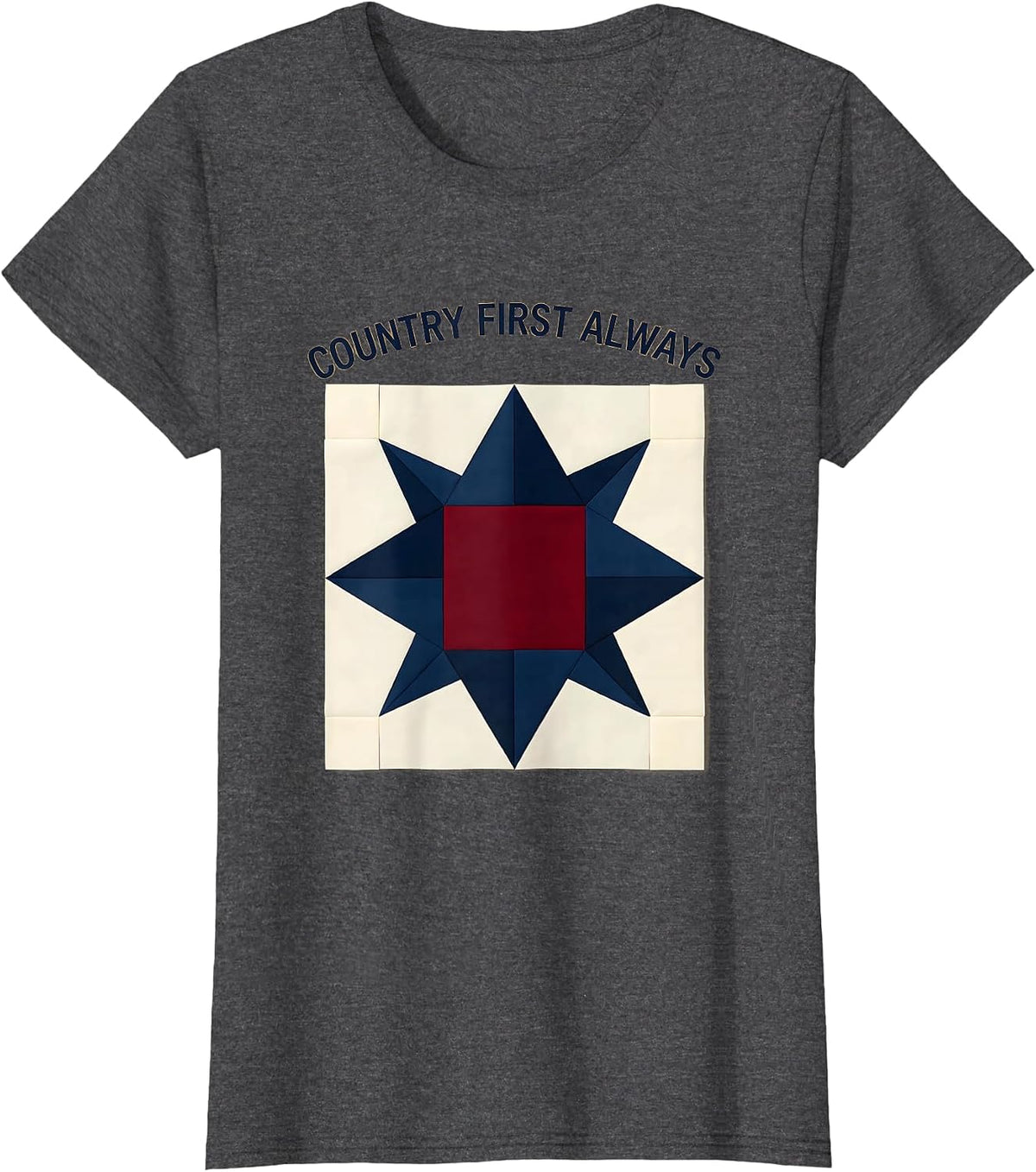 Women's Country First Always Conservative Patriot Design T-Shirt - Dark Heather Grey