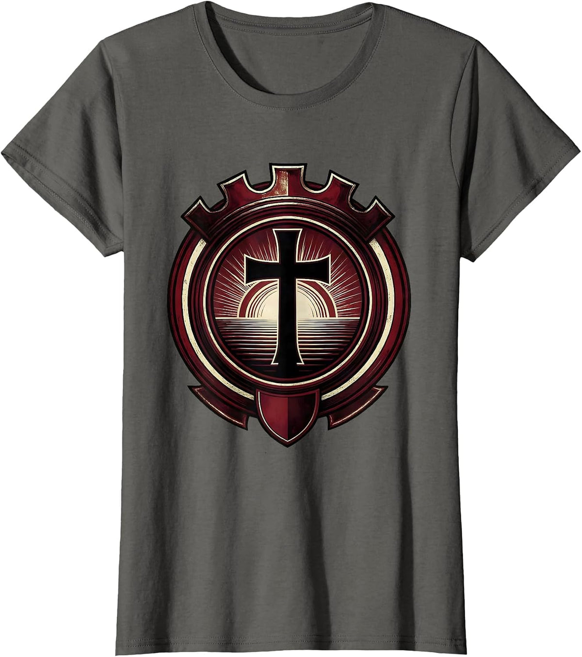 Women's Cross Silhouette Blood Red Sunset Graphic T-Shirt - Asphalt Grey