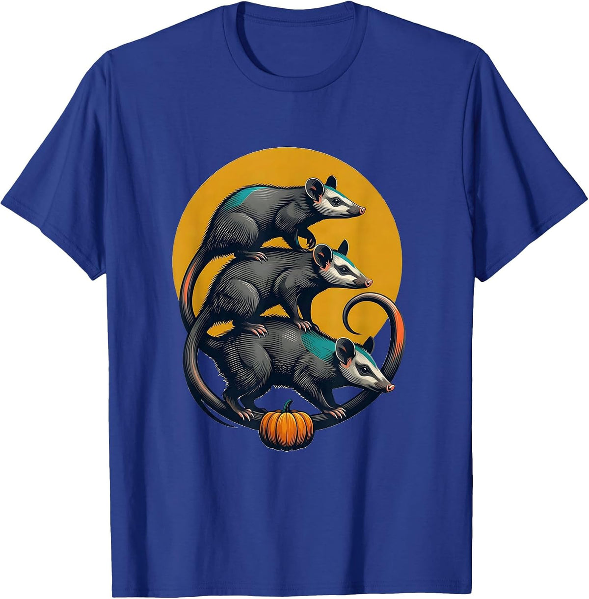 Men's Three Opossum Moon Vintage Halloween Spooky Novelty T-Shirt - Royal Blue