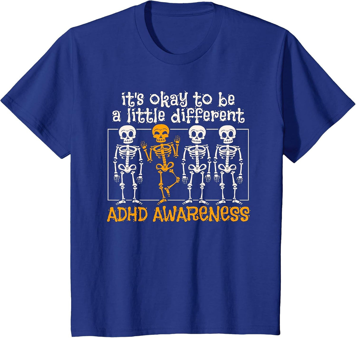 Halloween Skeleton ADHD Awareness T-Shirt - Royal Blue