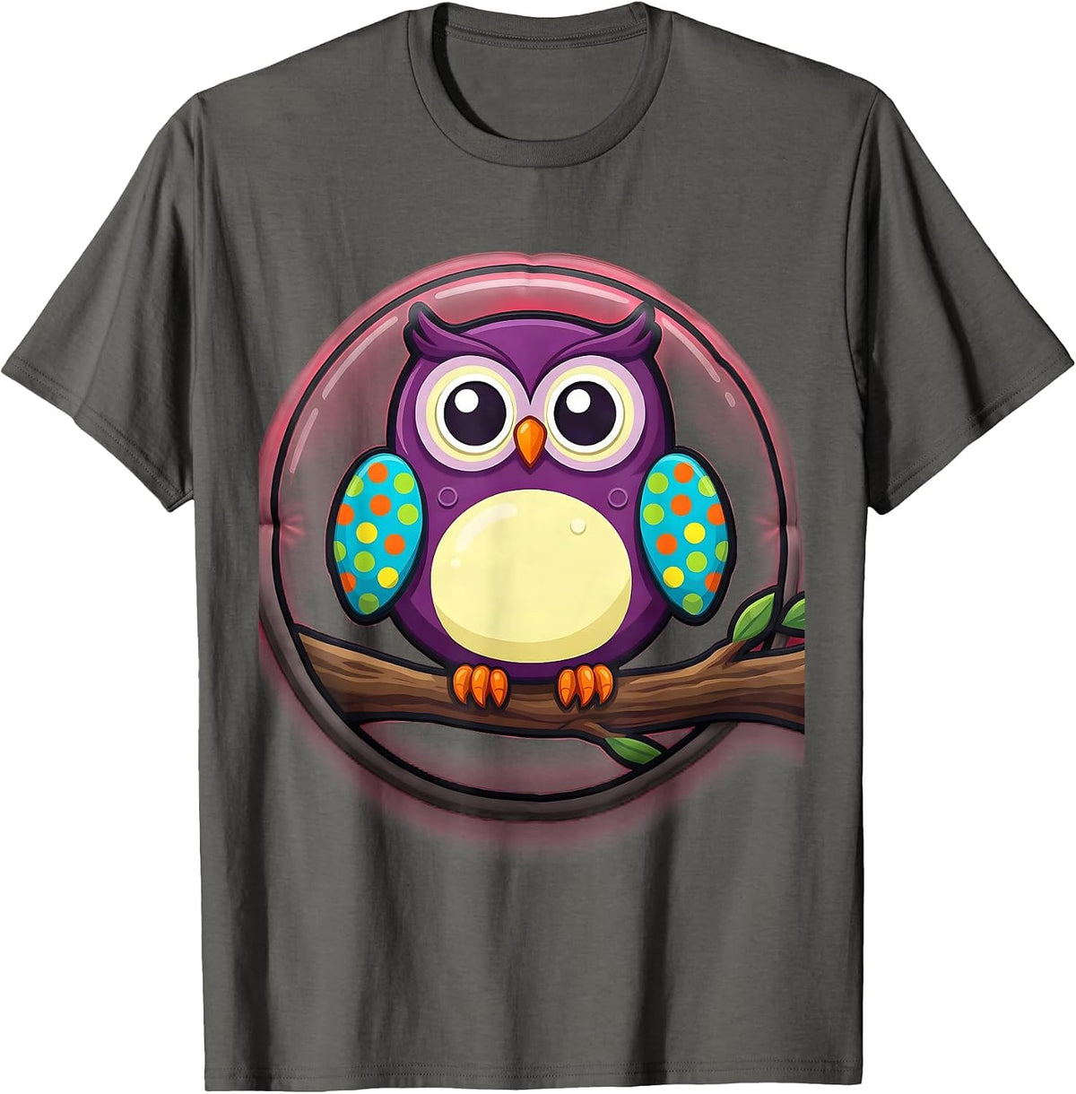 Men's Polka Dot Owl on Branch Kids Graphic Tee T-Shirt - Asphalt Grey