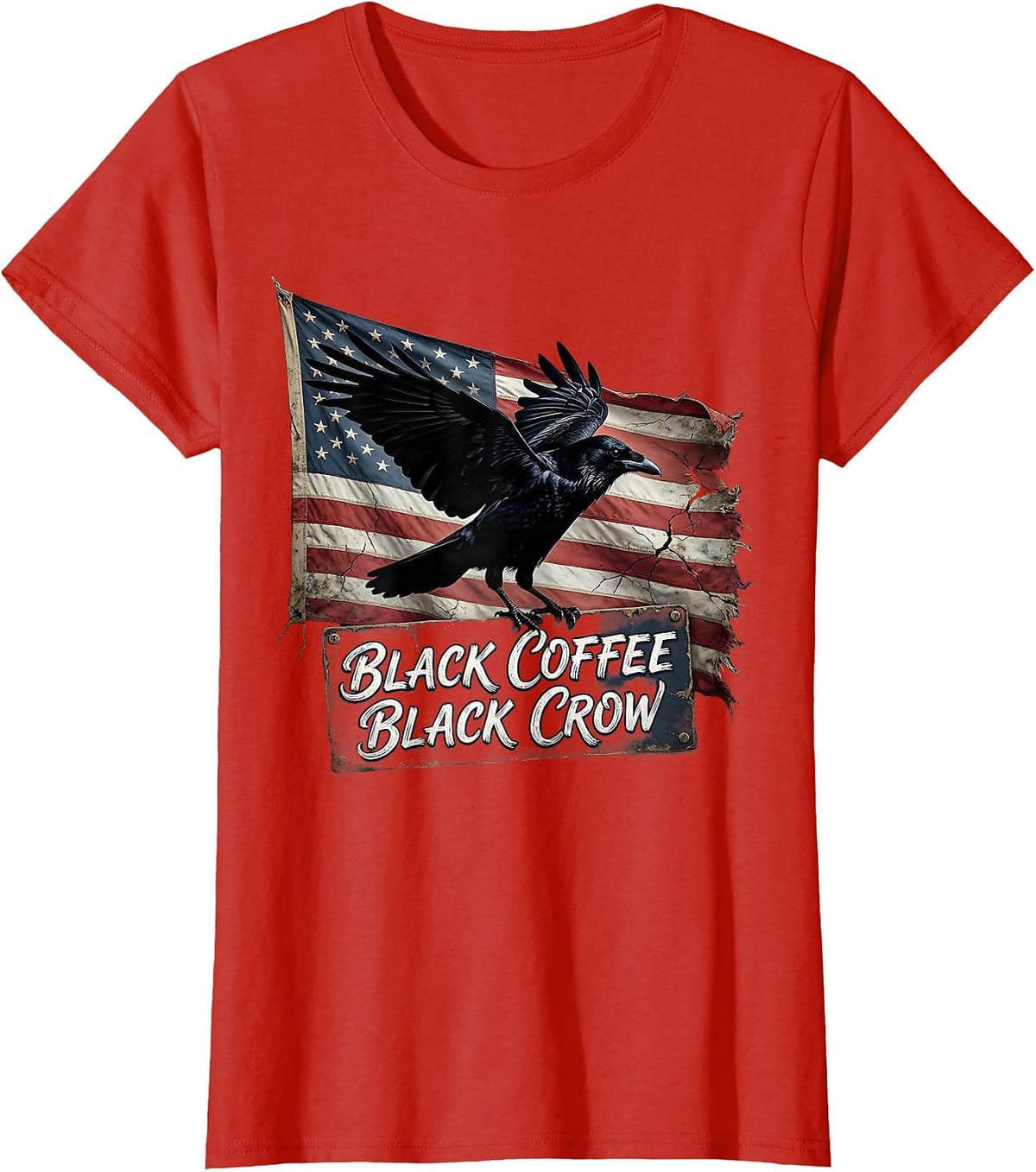 Women's Black Coffee Black Crow Cawf Lover Design T-Shirt - Red