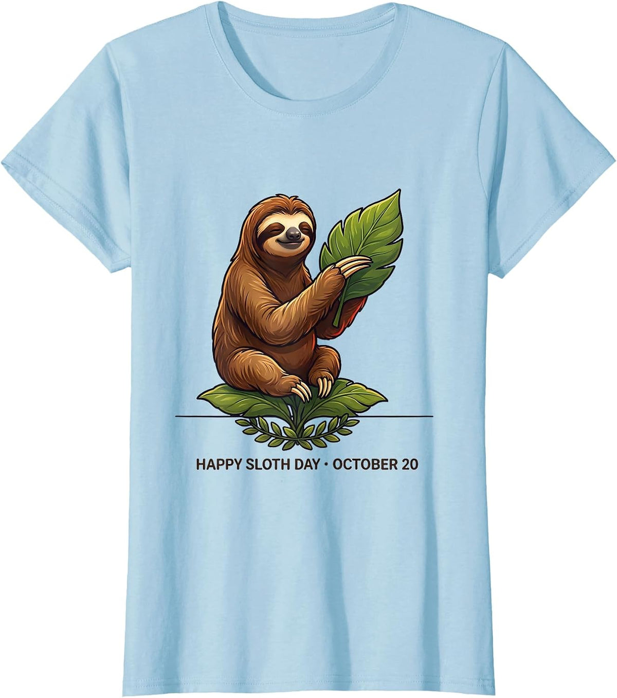 Women's Happy Sloth Day October 20 Sloth Lover Gift T-Shirt - Baby Blue