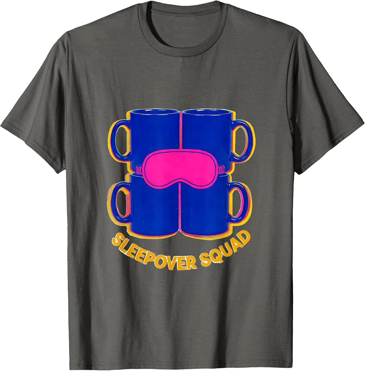 Men's Sleepover Squad Risograph Matching Group Slumber Party Party T-Shirt - Asphalt Grey