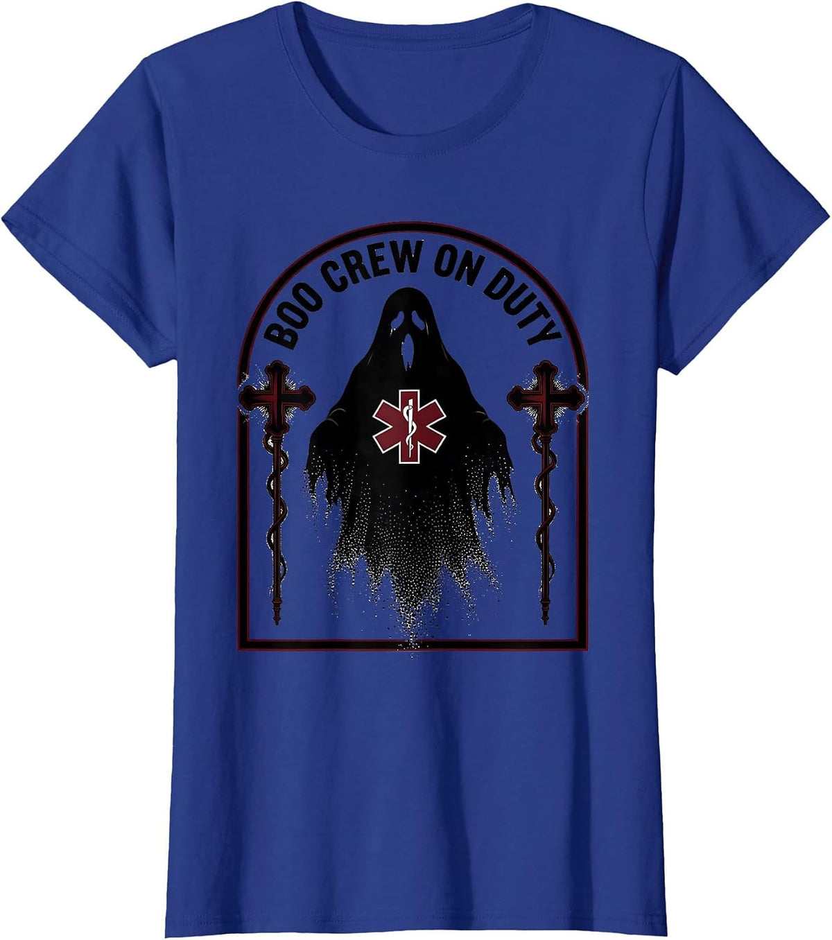 Women's Boo Crew On Duty Paramedic Halloween Design T-Shirt - Royal Blue
