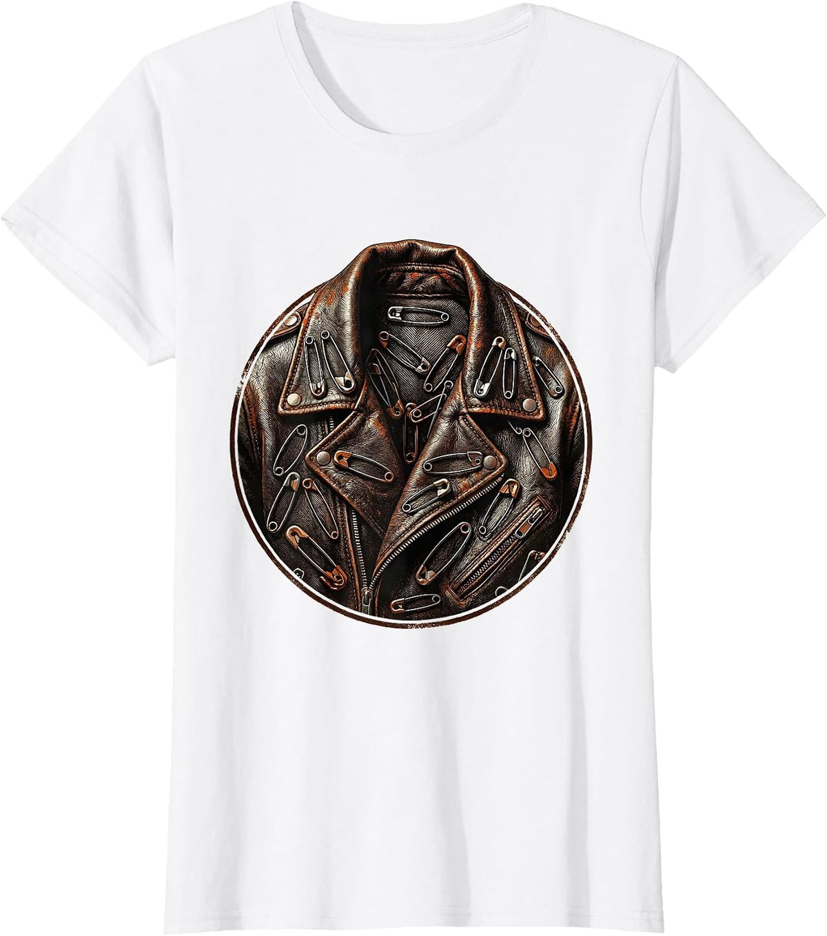 Elder Emo Rusty Safety Pin Leather Jacket Art T-Shirt - White