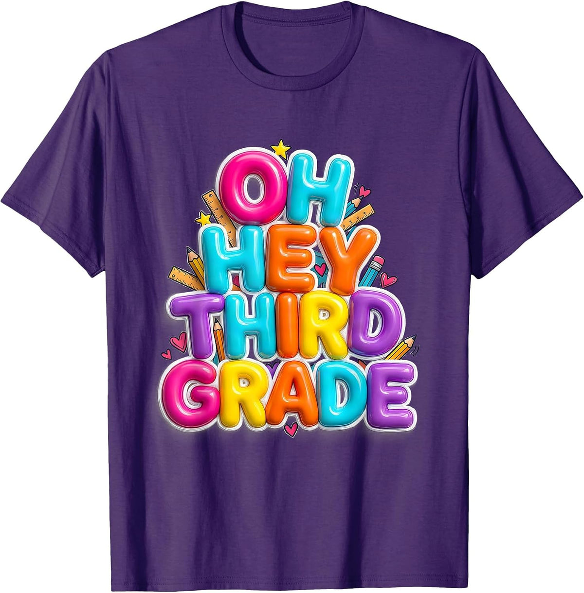 Oh Hey Third Grade Cute Preppy Teachers Back To School T-Shirt - Purple