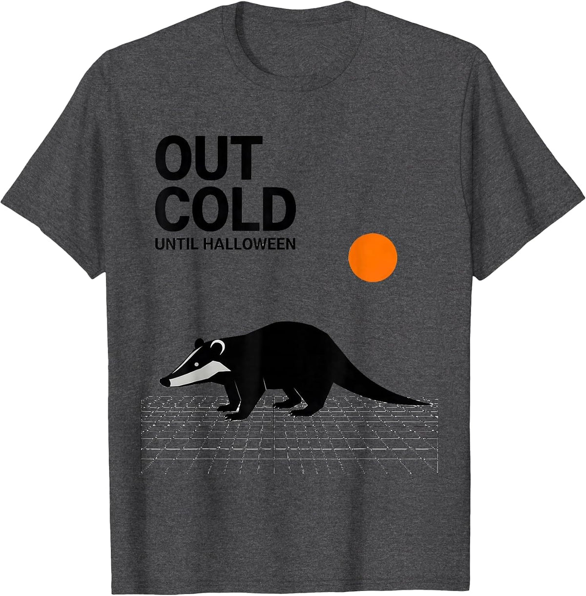 Out Cold Until Halloween Vintage Opossum Moon Spooky T-Shirt - Dark Heather Grey