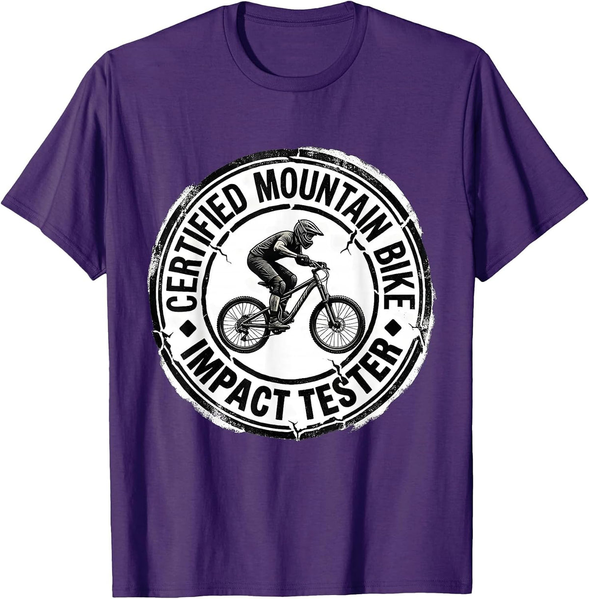 Men's Certified Mountain Bike Impact Tester Rubber Stamp Crash T-Shirt - Purple