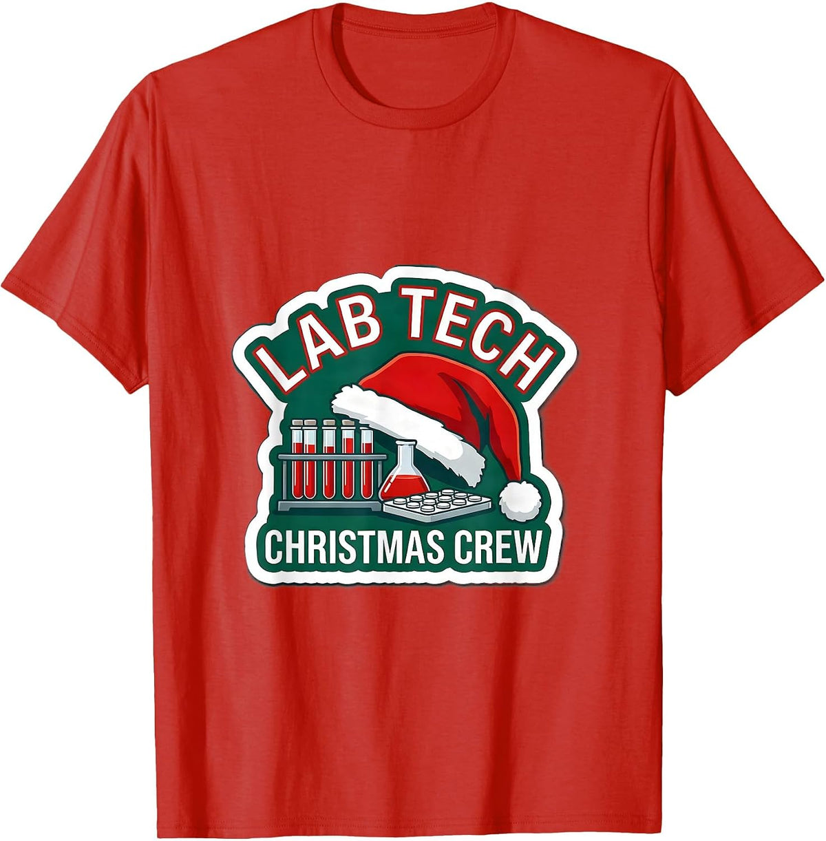 Men's Lab Tech Christmas Crew Funny Pharmacy Technician Holiday T-Shirt - Red