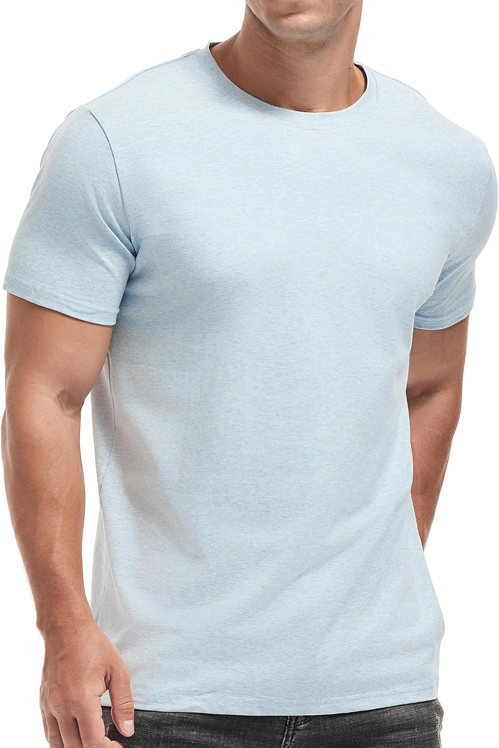 VEIISAR Men's Cotton Stretch T-Shirt, Midweight, Soft & Breathable, for Daily & Sports, All-Season - T3 Sky Blue