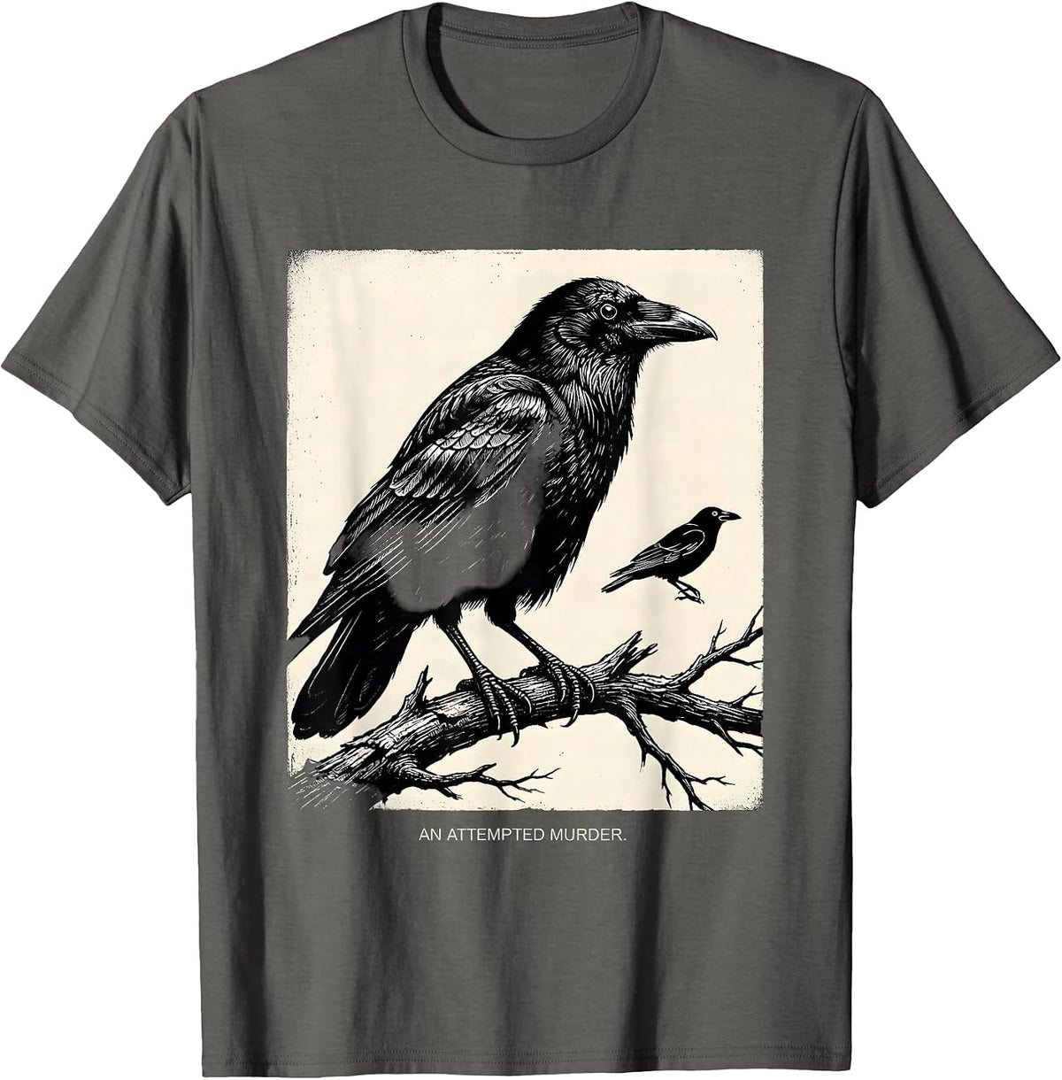 An Attempted Murder Dark Humor Crow Lover Birdwatching Gift T-Shirt - Asphalt Grey