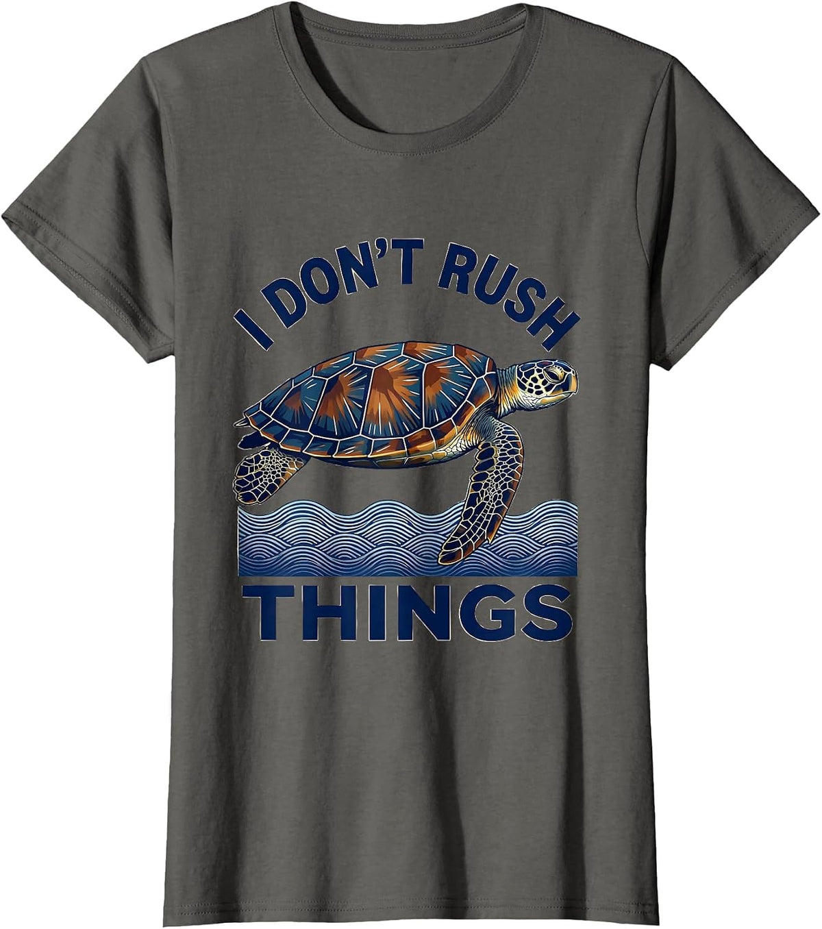 Women's I Don't Rush Things Ukiyo-e Sea Turtle Lover Animal Humor T-Shirt - Asphalt Grey