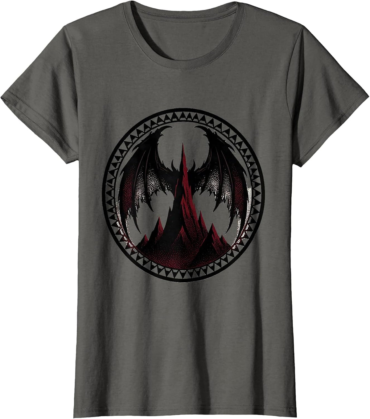 Women's Demon Wings Over Mountain Peaks Metal Graphic T-Shirt - Asphalt Grey