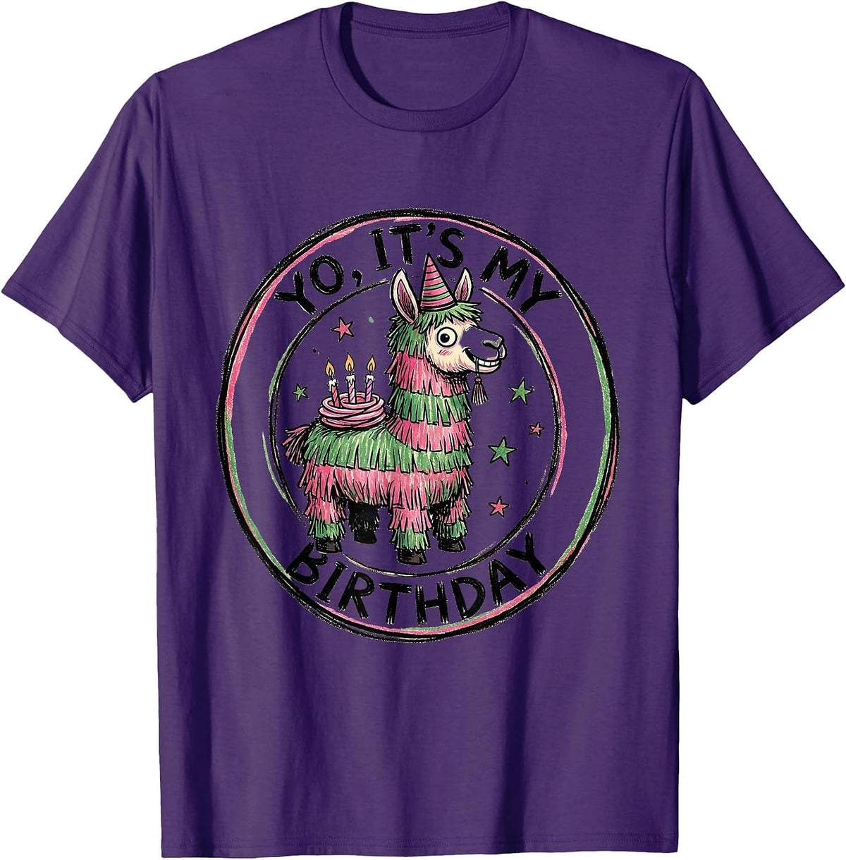 YO, IT'S MY BIRTHDAY Funny Llama Piñata Gamer Bday Boy Party T-Shirt - Purple