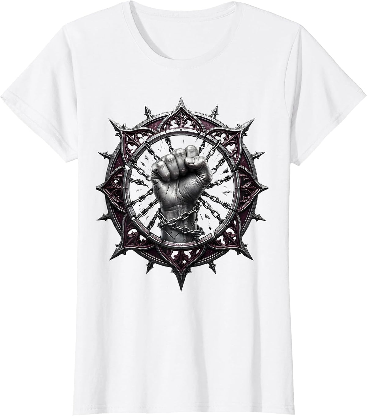 Breaking Chains Clenched Fist Metal Graphic T-Shirt - White
