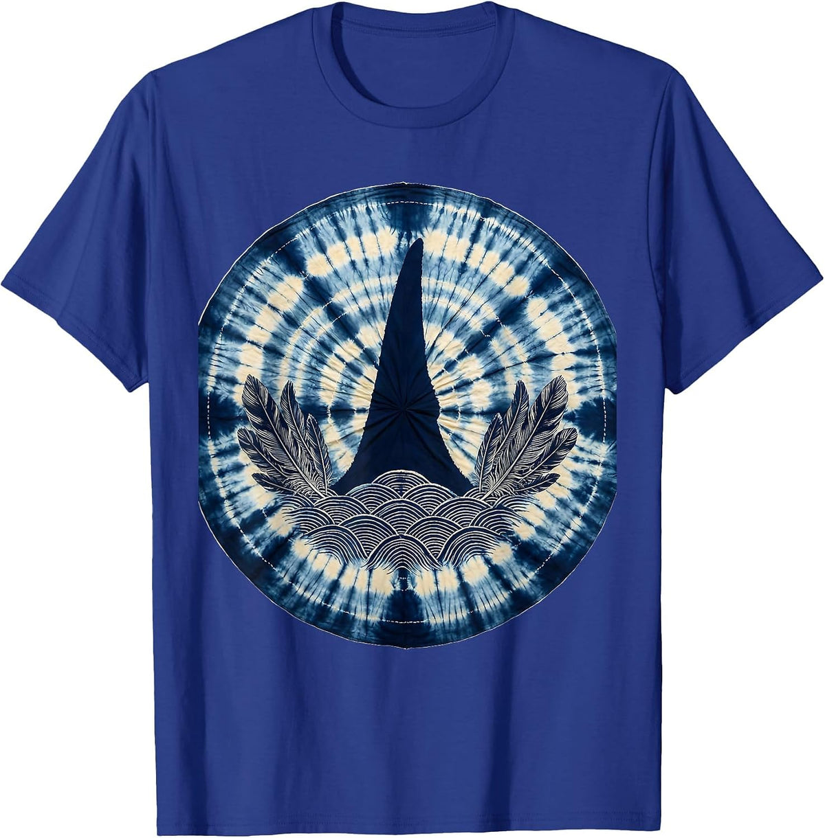 Shark Fin Tie Dye Waves Graphic Design T-Shirt - Royal Blue