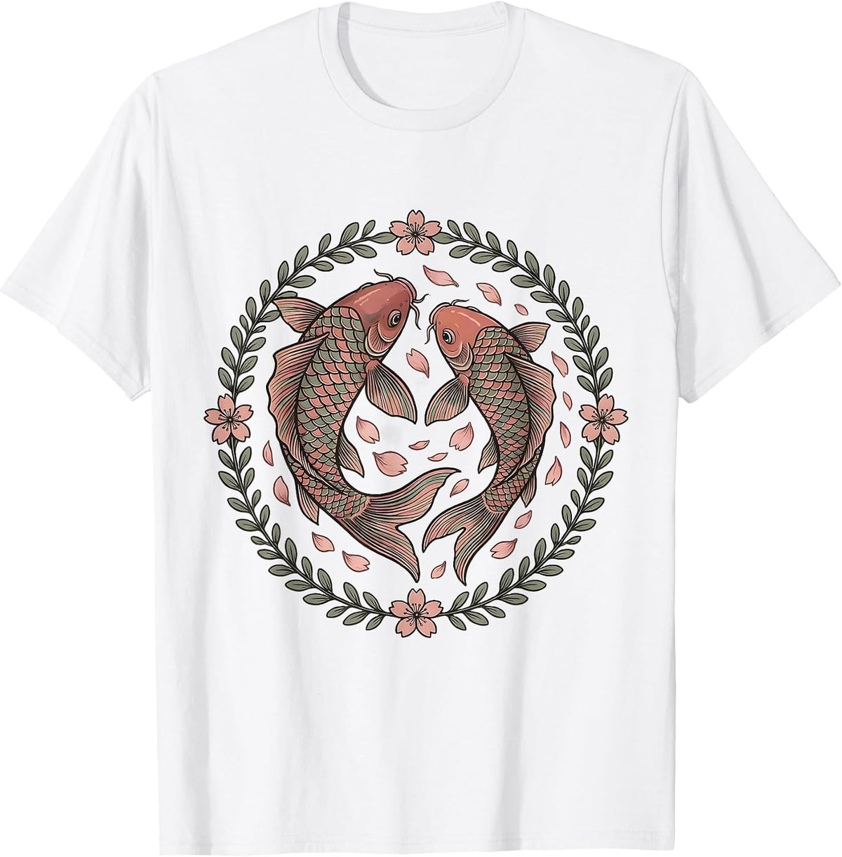 Men's Koi Fish Pink Floral Breast Cancer Awareness T-Shirt - White