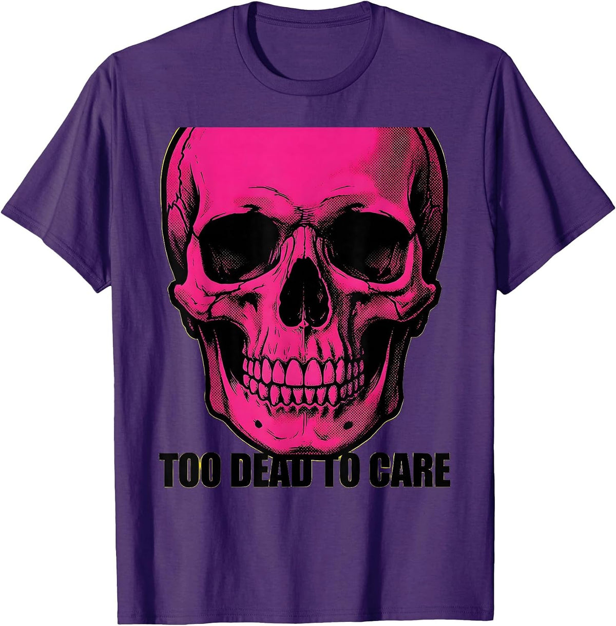 Too Dead To Care Skull Graphic Design T-Shirt - Purple