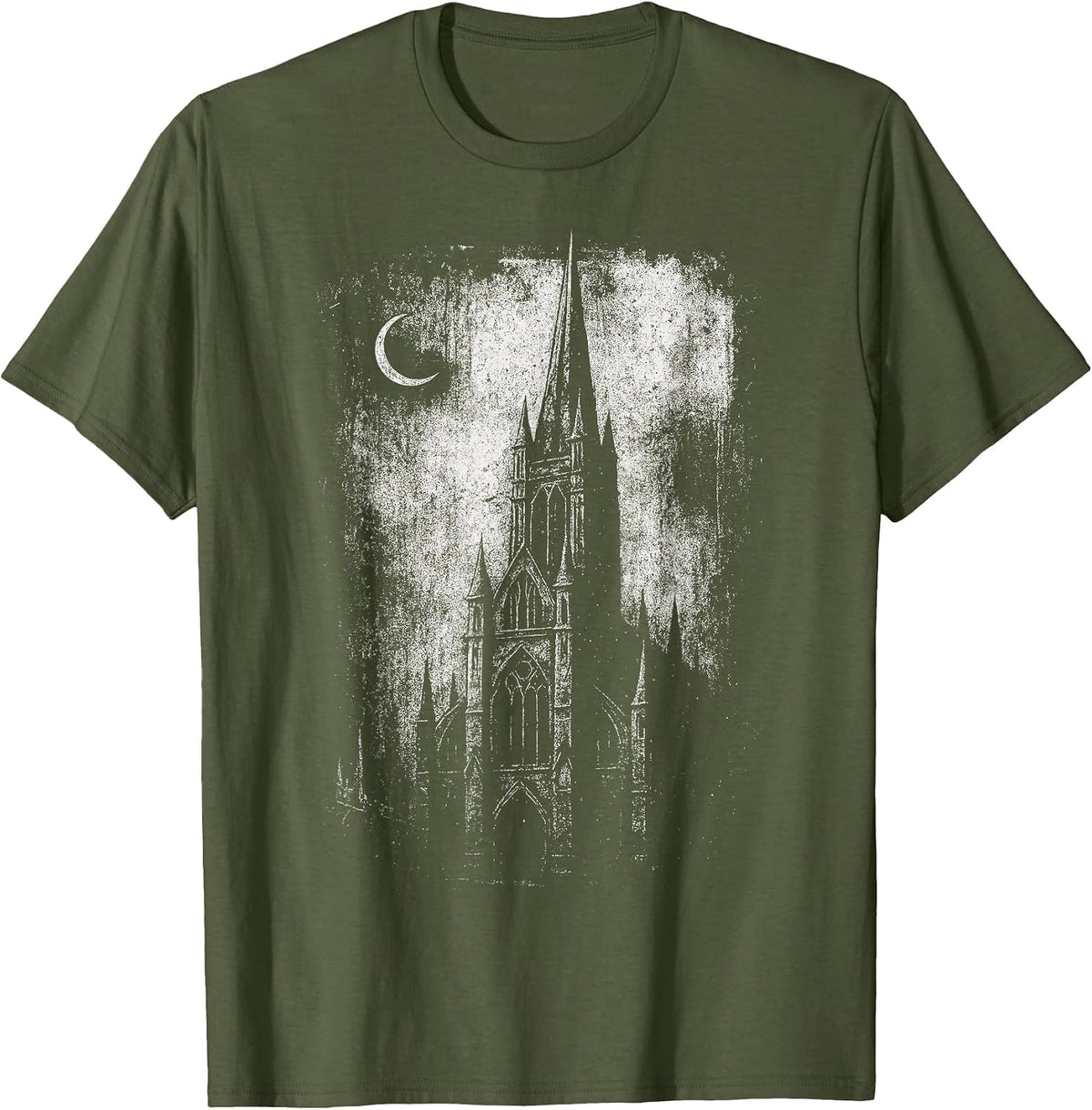 Gothic Cathedral Church Grunge Goth Dark Alt Aesthetic Art T-Shirt - Olive Green