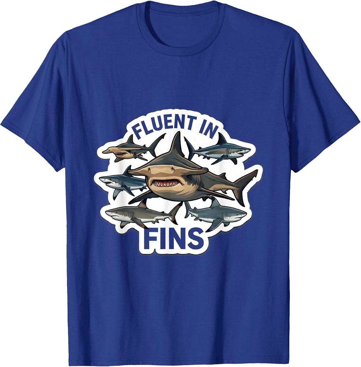 Men's Fluent In Fins Funny Shark Species Marine Biology Lover T-Shirt - Royal Blue