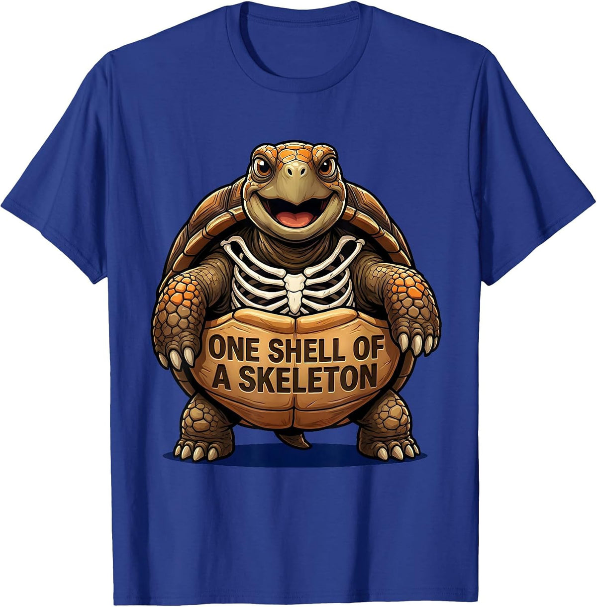 One Shell Of A Skeleton Cartoon Halloween Turtle Costume T-Shirt - Royal Blue