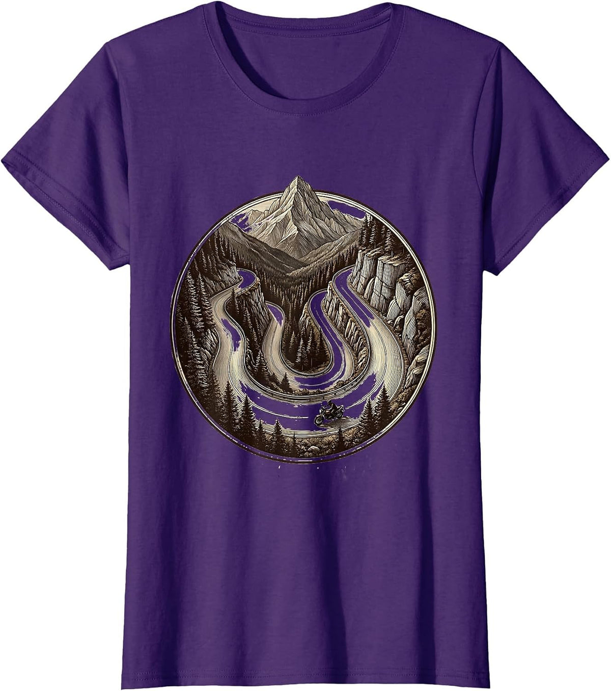 Women's Eagle Eye Mountain Road Motorcycle Graphic T-Shirt - Purple