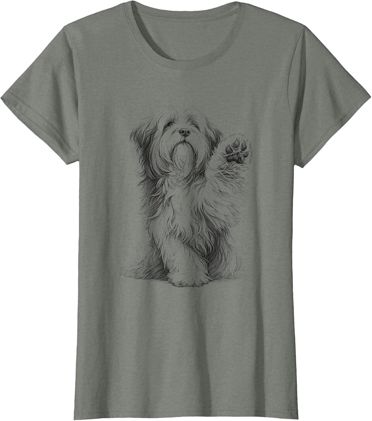 Tibetan Terrier Dog Paw Design T-Shirt - Olive Heather