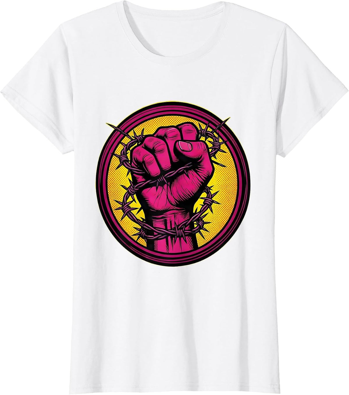 Women's Barbed Wire Fist Graphic Tee – Bold Street Art T-Shirt - White