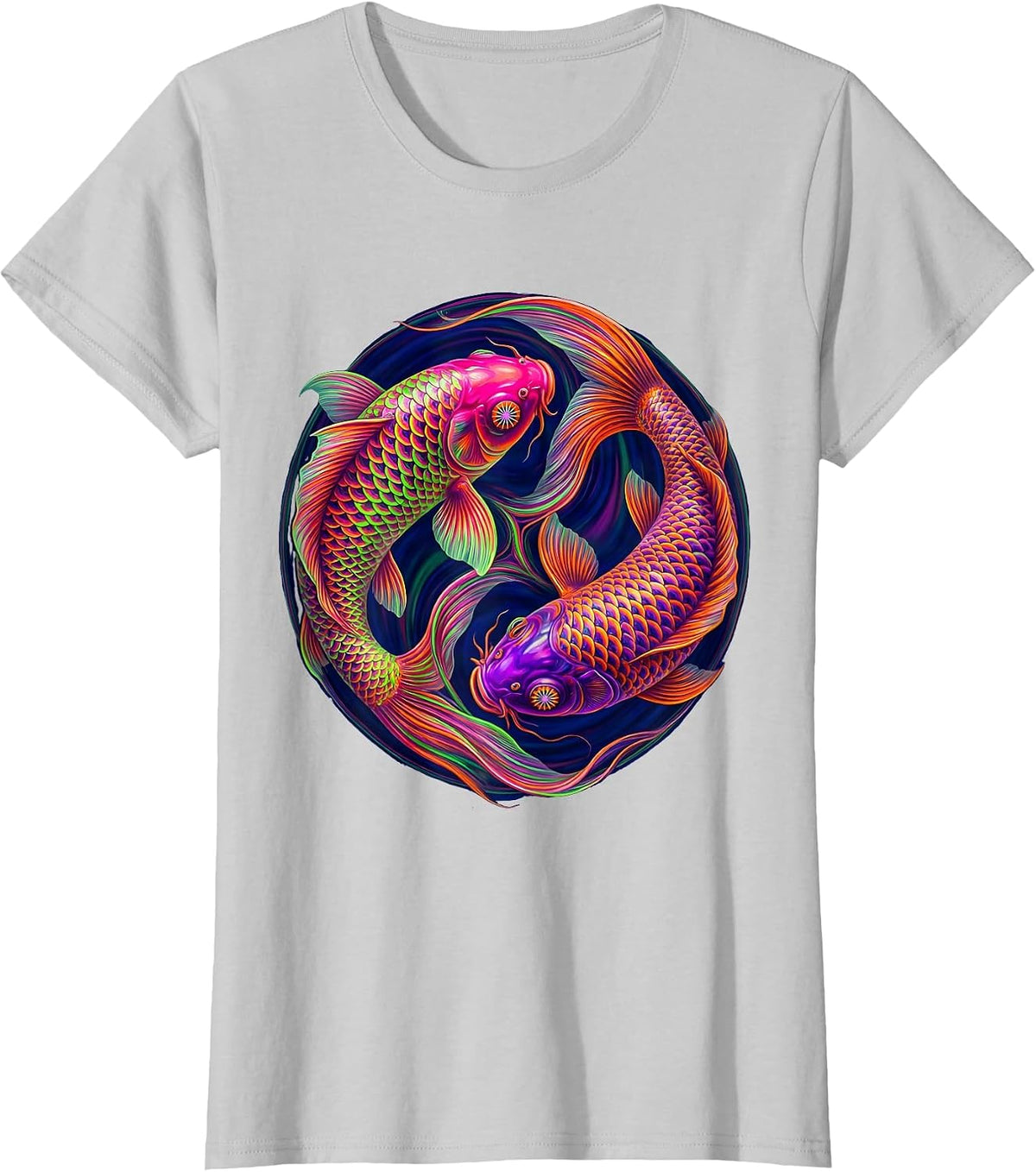 Koi Fish Yin-Yang Pride Swirl Graphic Design T-Shirt - Silver Grey