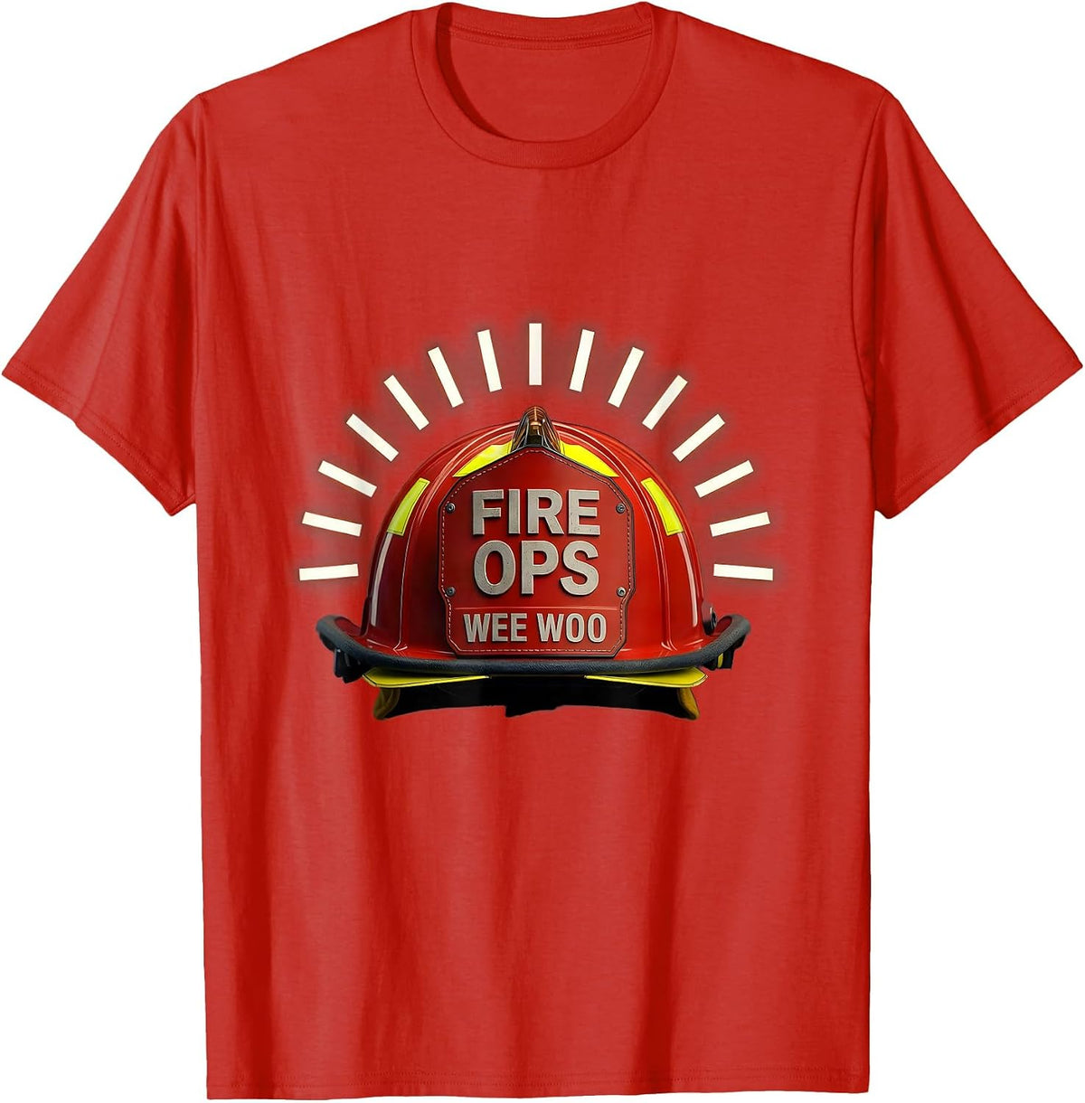 Men's FIRE OPS WEE WOO Funny Firefighter Badge Humor T-Shirt - Red