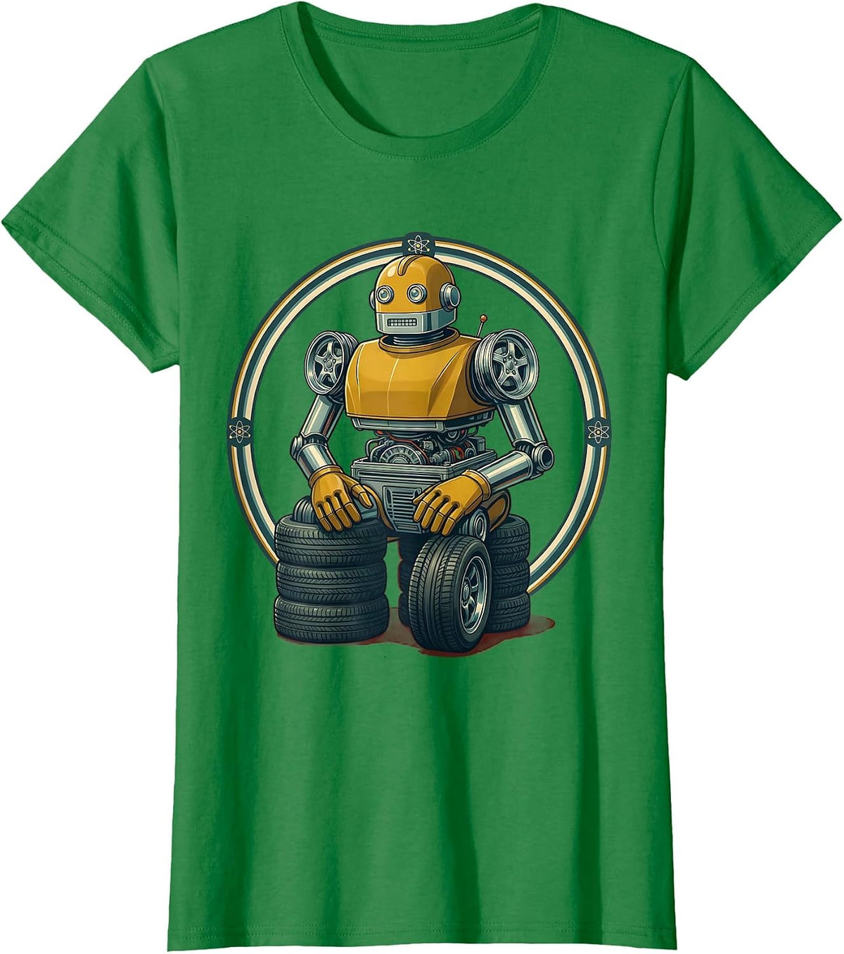 Women's Car Parts Robot Mechanic Graphic Tee T-Shirt - Kelly Green