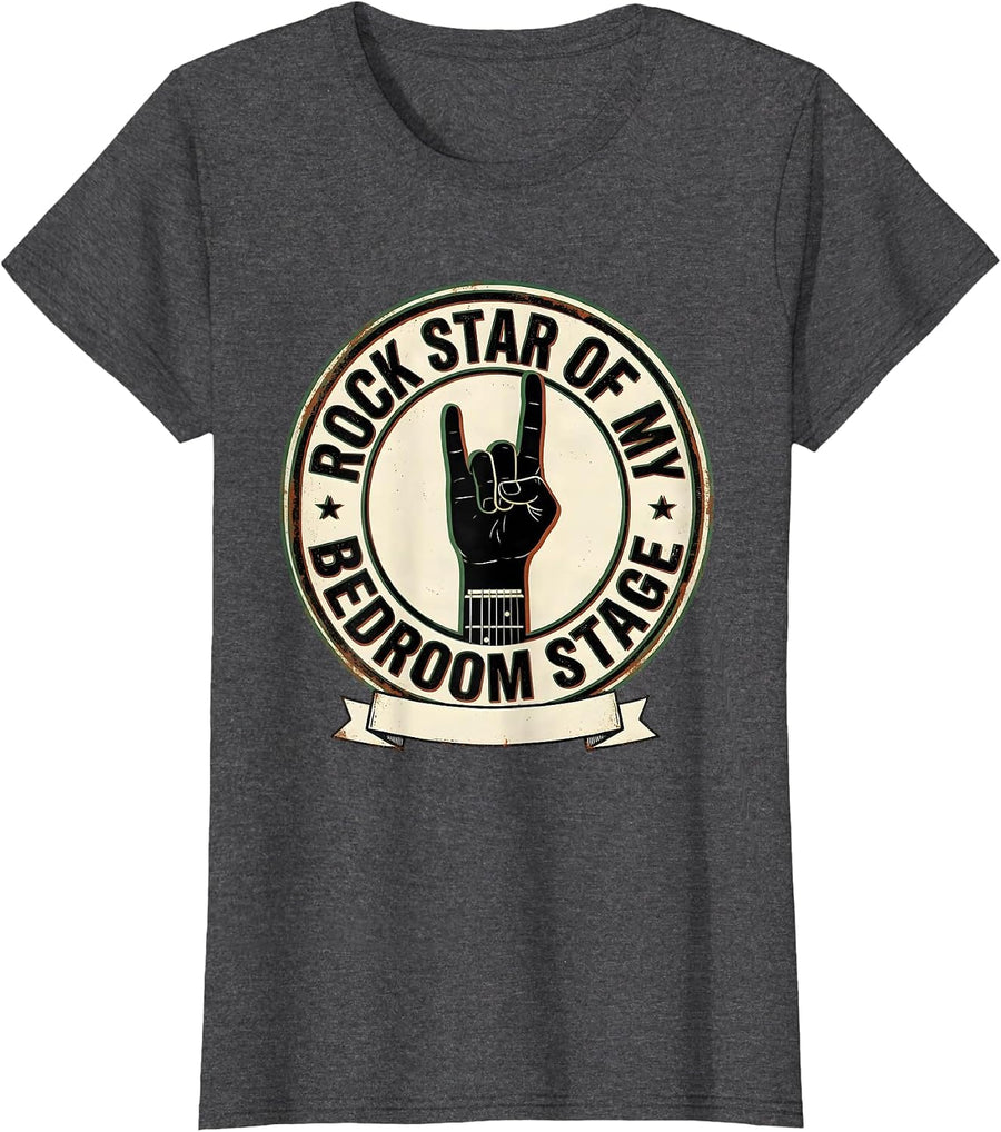 Women's Rock Star Of My Bedroom Stage Vintage Rock Fan Humor T-Shirt - Dark Heather Grey