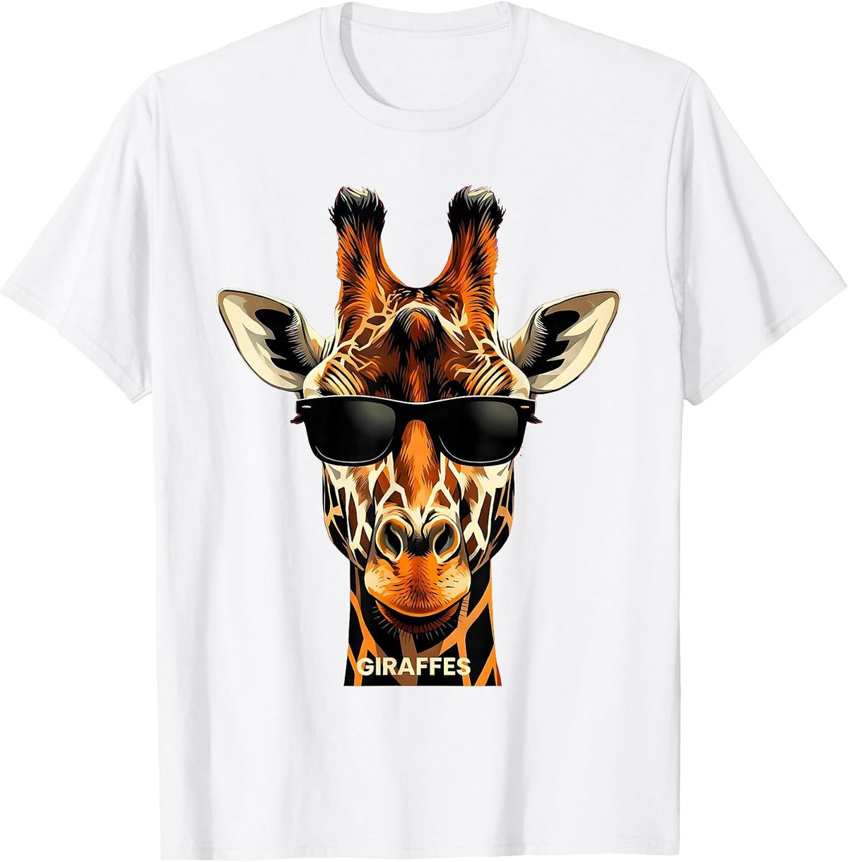 Men's Giraffes Stencil Graphic Mascot Sunglasses Team Spirit T-Shirt - White