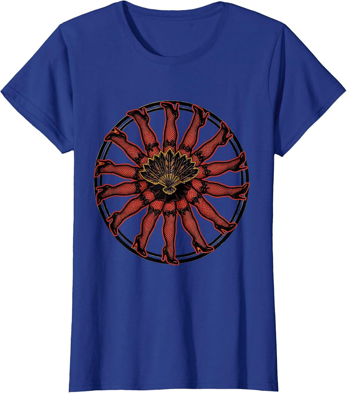 Women's Showgirl Fishnet Chorus Line Graphic Tee T-Shirt - Royal Blue