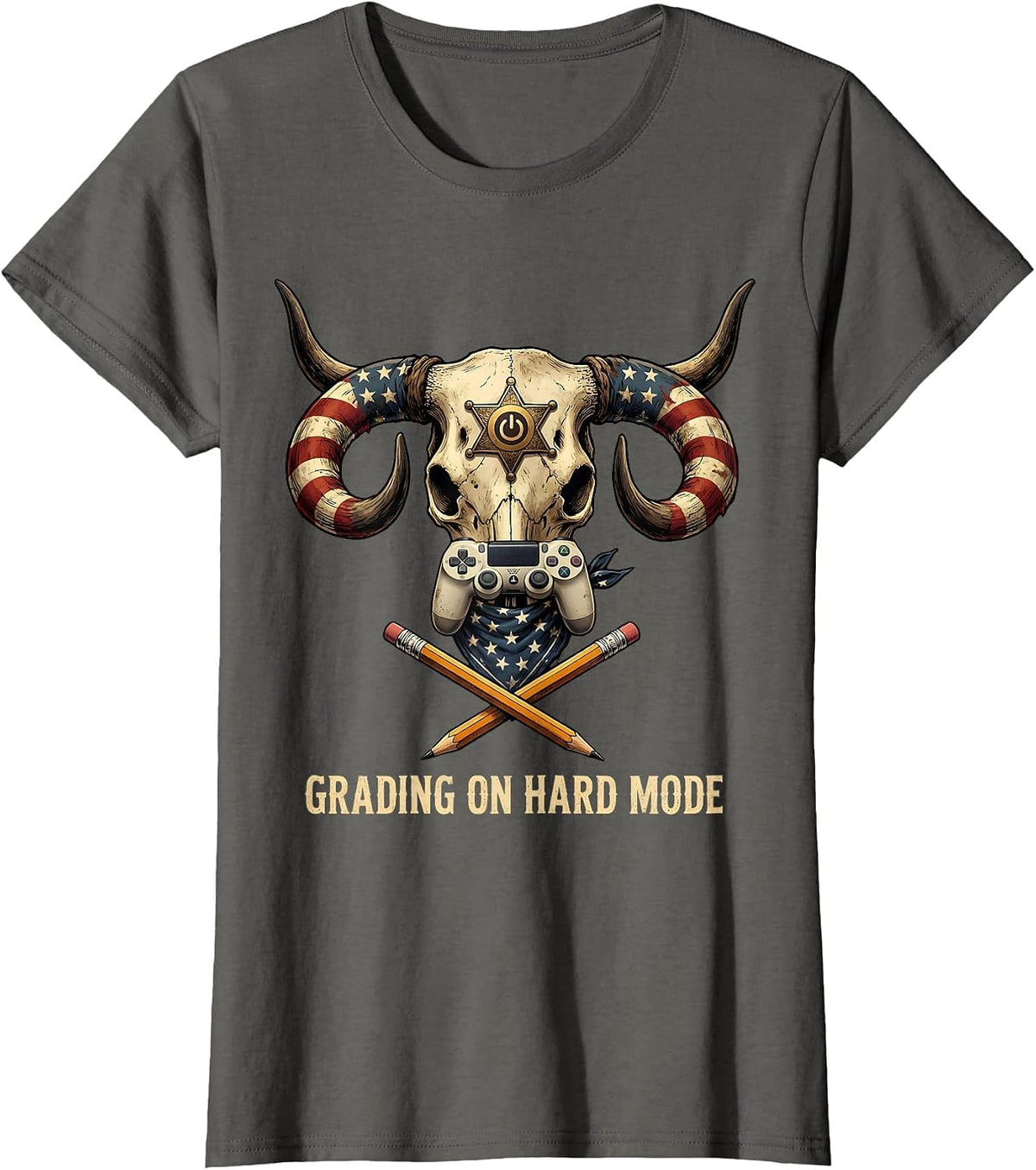 Women's Grading on Hard Mode Technology Gaming Teacher T-Shirt - Asphalt Grey