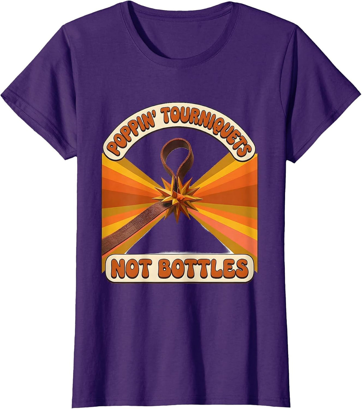 Women's Poppin' Tourniquets, Not Bottles Retro Nurse Crew New Year T-Shirt - Purple