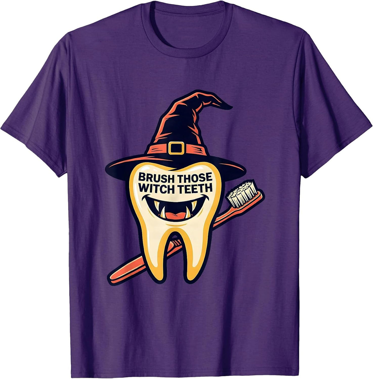 Brush Those Witch Teeth Funny Dentist Halloween Dental T-Shirt - Purple