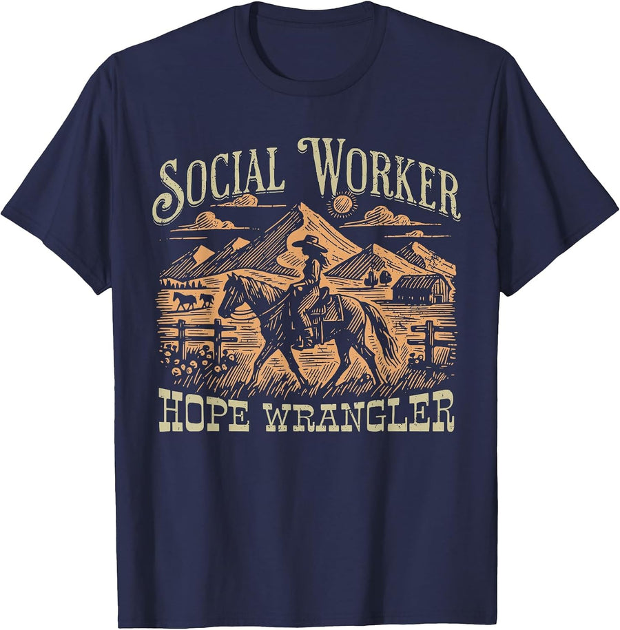 Retro Social Worker Western MSW LCSW LSW Graduation School T-Shirt - Navy Blue