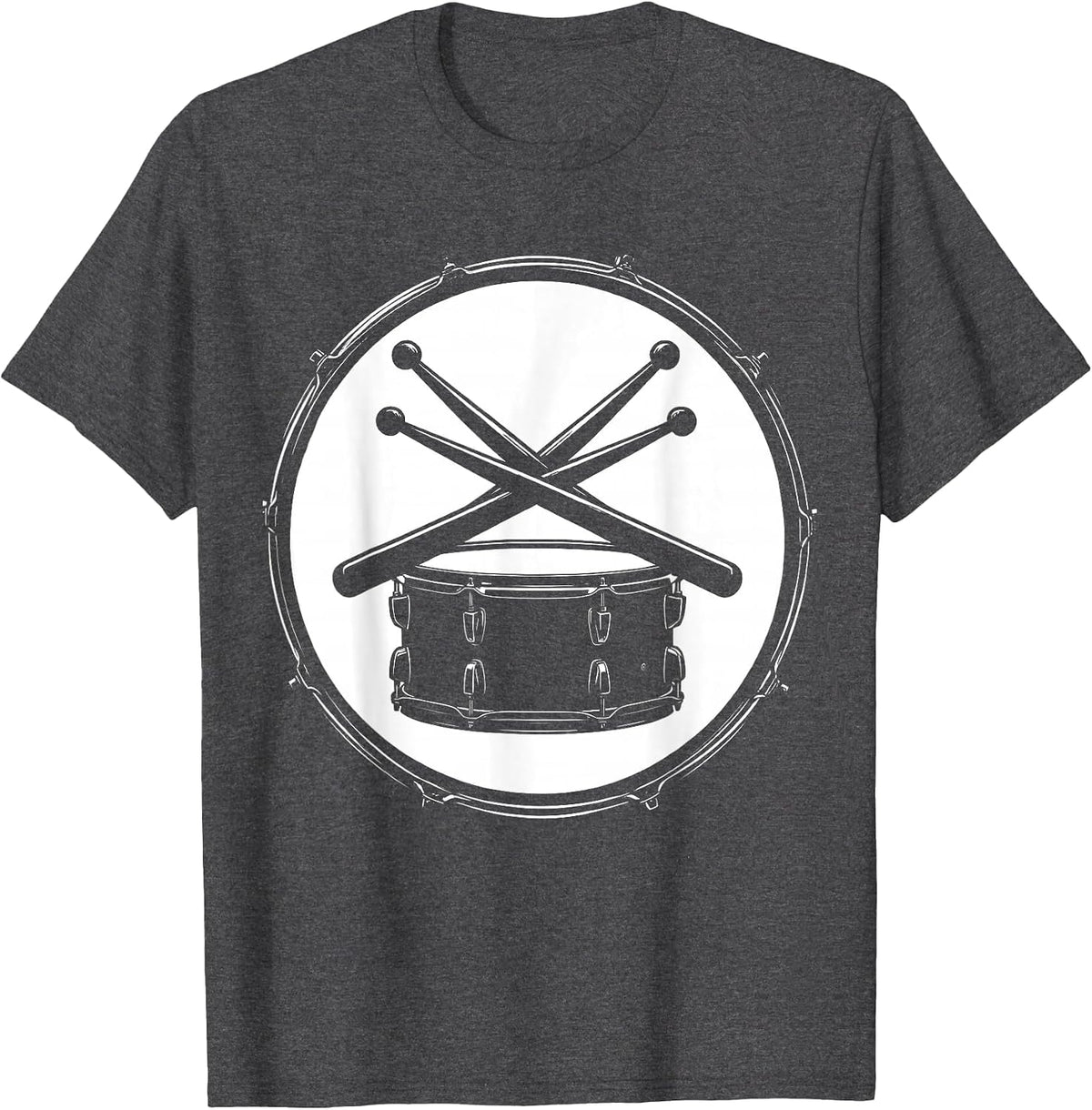 Crossed Drumsticks Snare Drum Rock Percussion Art T-Shirt - Dark Heather Grey