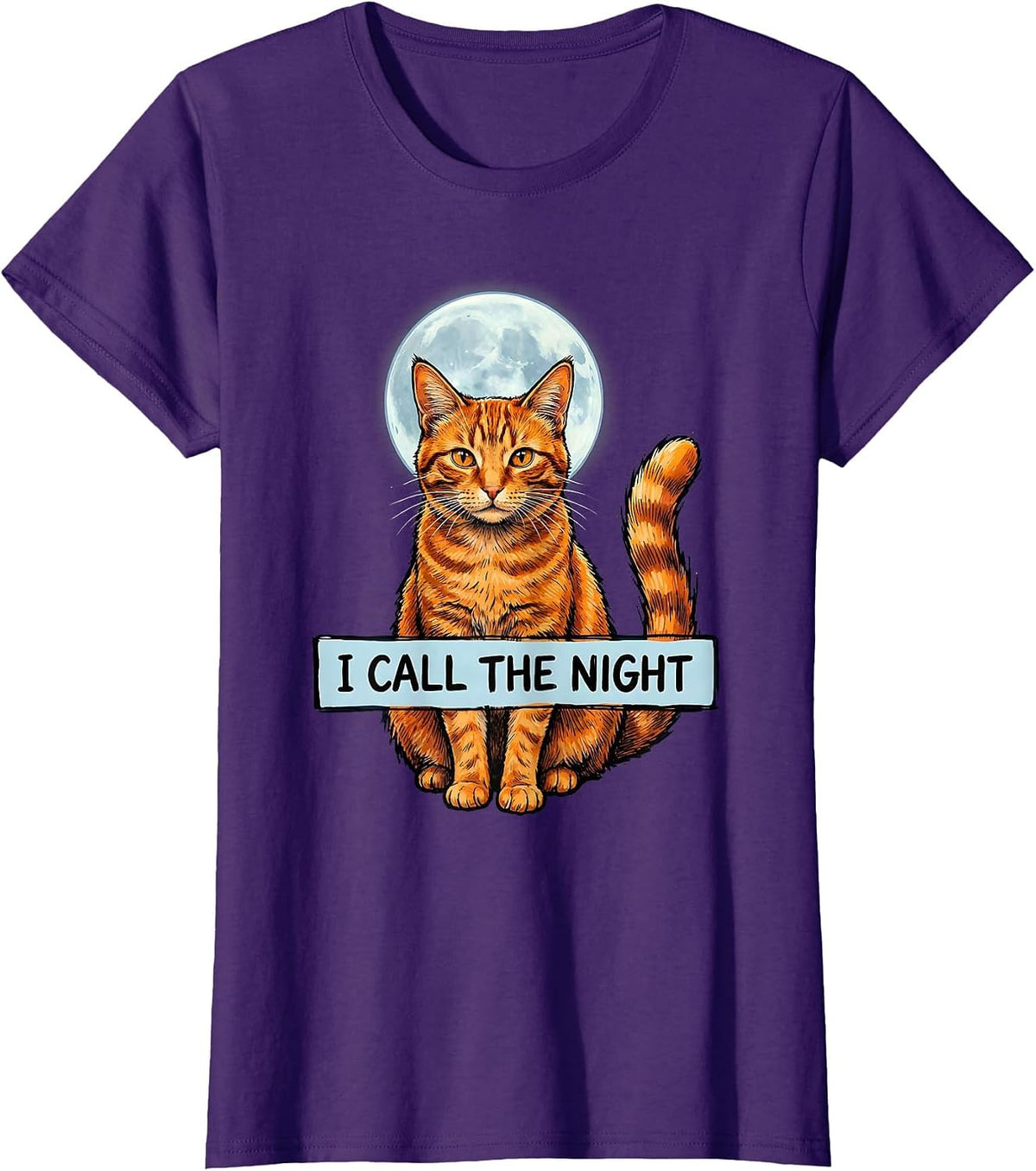 Women's I Call The Night Mystical Orange Tabby Cat Warrior Clan Fan T-Shirt - Purple