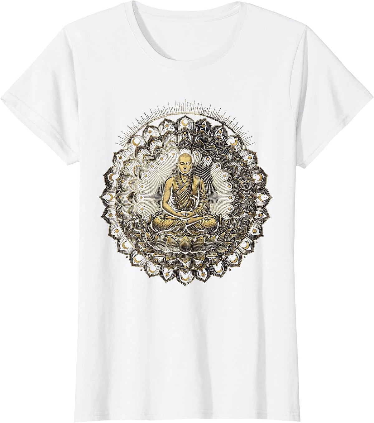 Women's Tibetan Monk Sand Mandala Spiritual Art Design T-Shirt - White