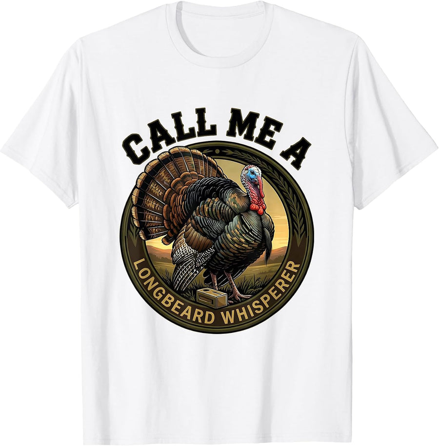 Men's Call Me a Longbeard Whisperer Funny Turkey Hunter Camo T-Shirt - White